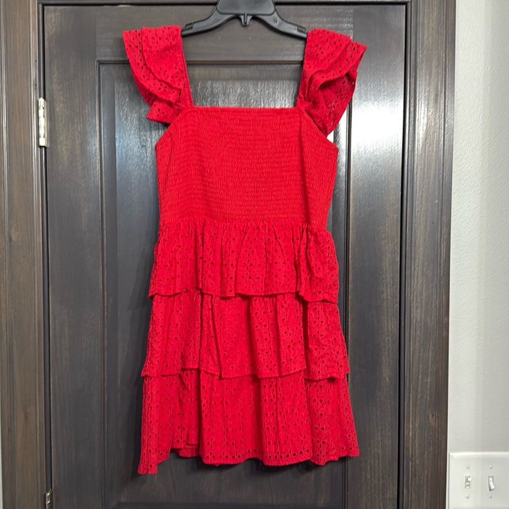 Altar'd State Red Ruffled Midi Dress